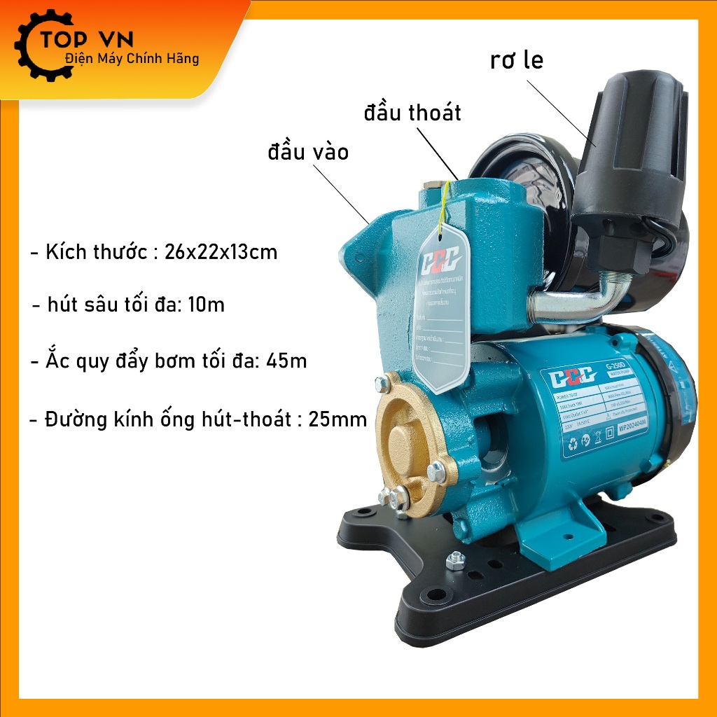 {Chính hãng} Máy bơm tăng áp G-250D hãng GGG công suất 750w, tự động đóng ngắt, chất lượng.Bảo hành 6 tháng chính hãng