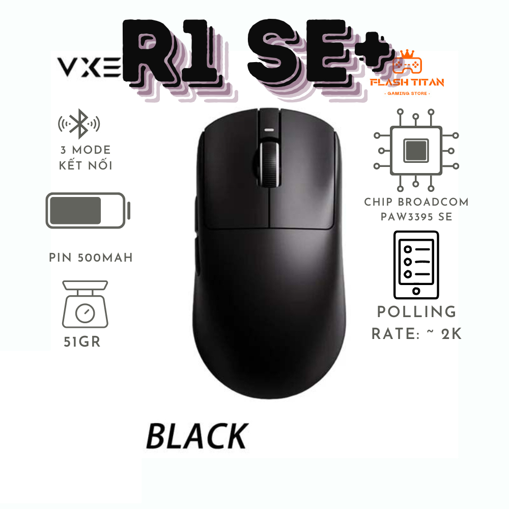 Chuột không dây VXE R1 SE - R1 SE Plus -3 chế độ kết nối - Chuột gaming giá rẻ dùng cho PC, laptop