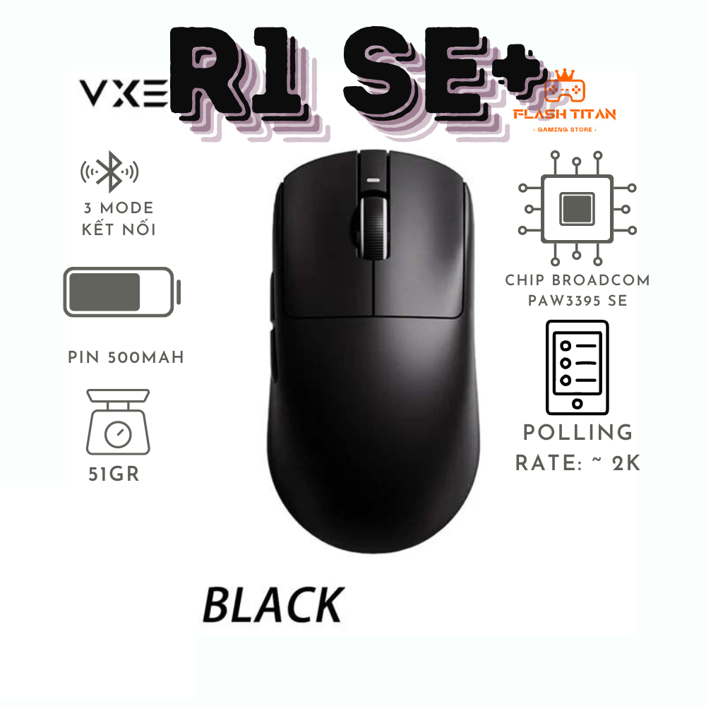 Chuột không dây VXE R1 SE - R1 SE Plus -3 chế độ kết nối - Chuột gaming giá rẻ dùng cho PC, laptop