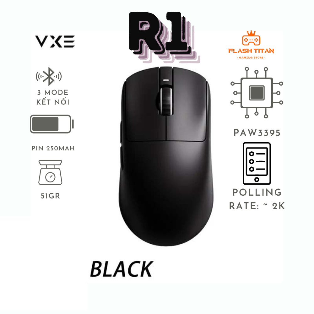 Chuột không dây VXE R1 SE - R1 SE Plus -3 chế độ kết nối - Chuột gaming giá rẻ dùng cho PC, laptop
