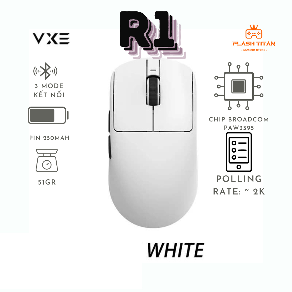 Chuột không dây VXE R1 SE - R1 SE Plus -3 chế độ kết nối - Chuột gaming giá rẻ dùng cho PC, laptop