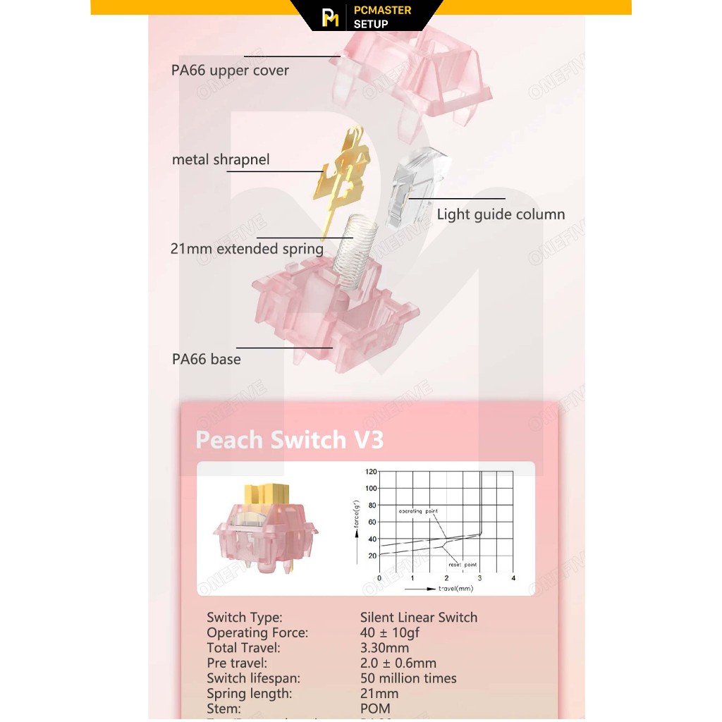 Combo 10 Switch Outemu Peach v3 Silent 5pin có tản led thay thế cho bàn phím cơ - CÓ VOUCHER VIDEO