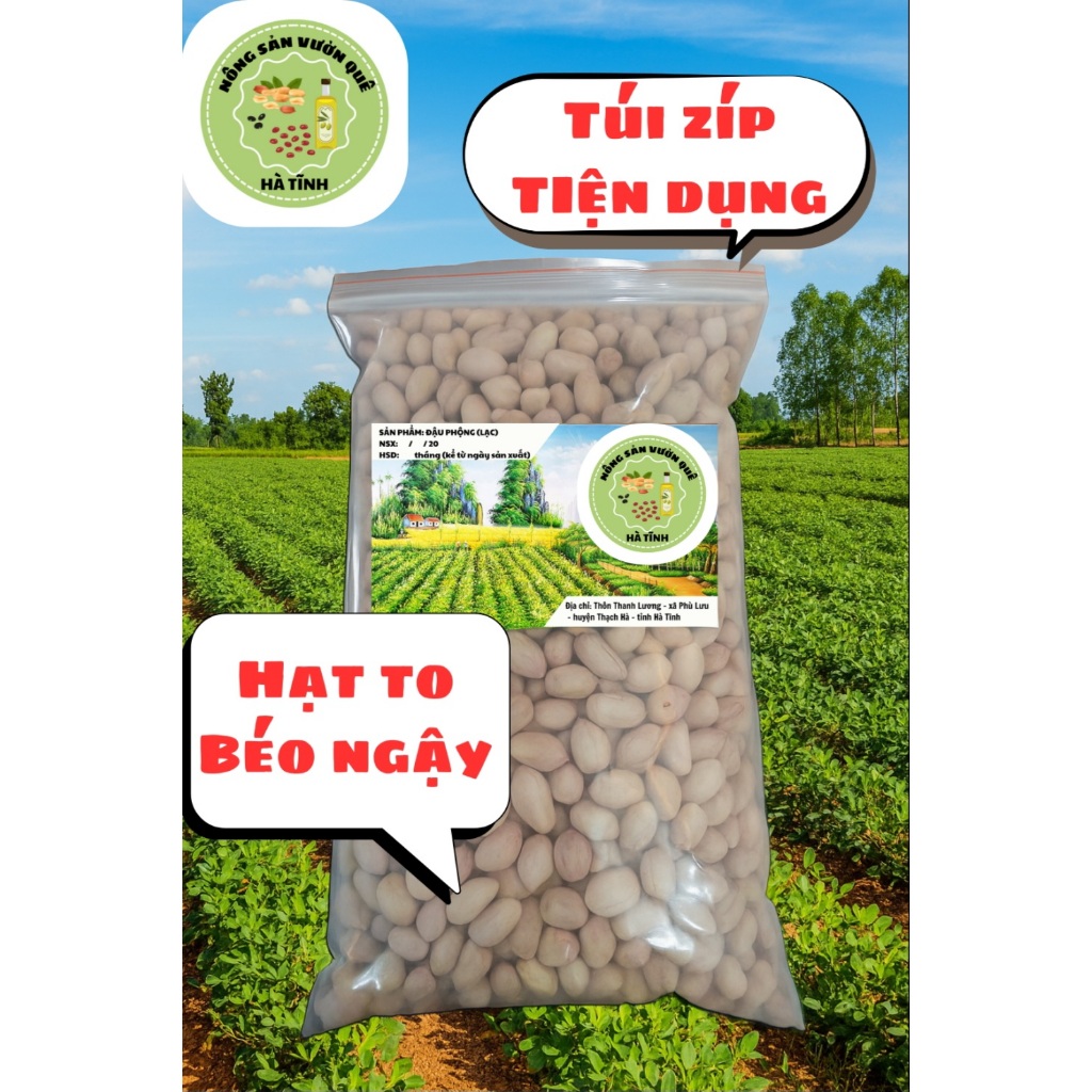 Đậu Phộng Tách Vỏ Loại 1 – Lạc Nhân Hà Tĩnh – Nông Sản Vườn Quê – Túi zíp 1kg – Hạt to, béo ú ụ