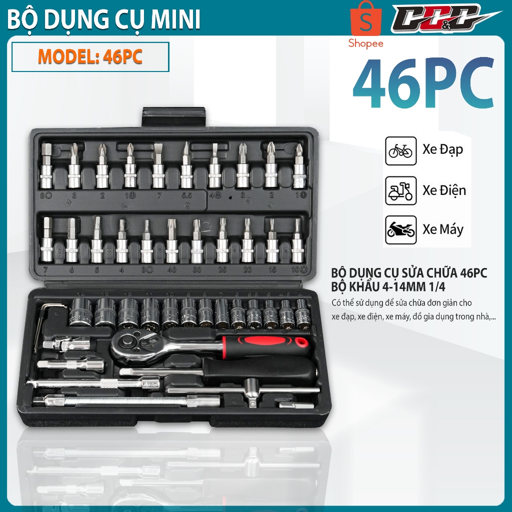 [HÀNG CAO CẤP] Bộ dụng cụ sửa chữa đa năng 46 chi tiết Tháo mở ốc vít bu lông sữa chữa ô tô xe máy đồ gia dụng
