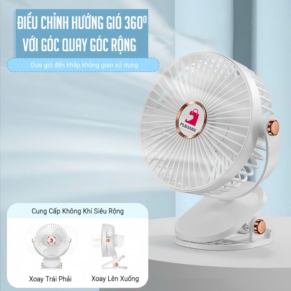 [ HỎA TỐC ] Quạt mini để bàn tích điện 5 mức độ có đèn led pin 5000 MHA  Và 10000 MHA - PLSHARK
