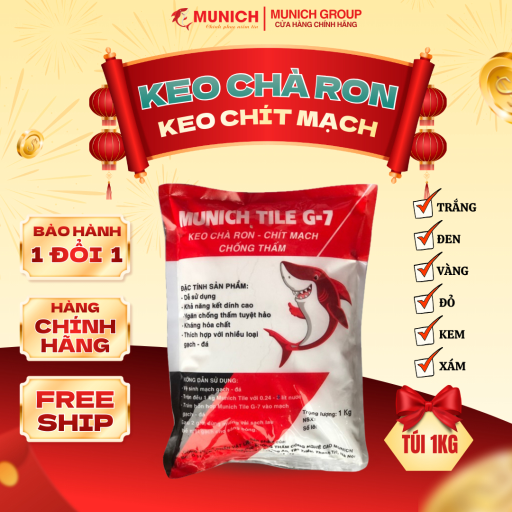 Keo Chà Ron - Chít Mạch - Chống Thấm Munich Tile G-7 , Túi 1kg , đa dạng mầu