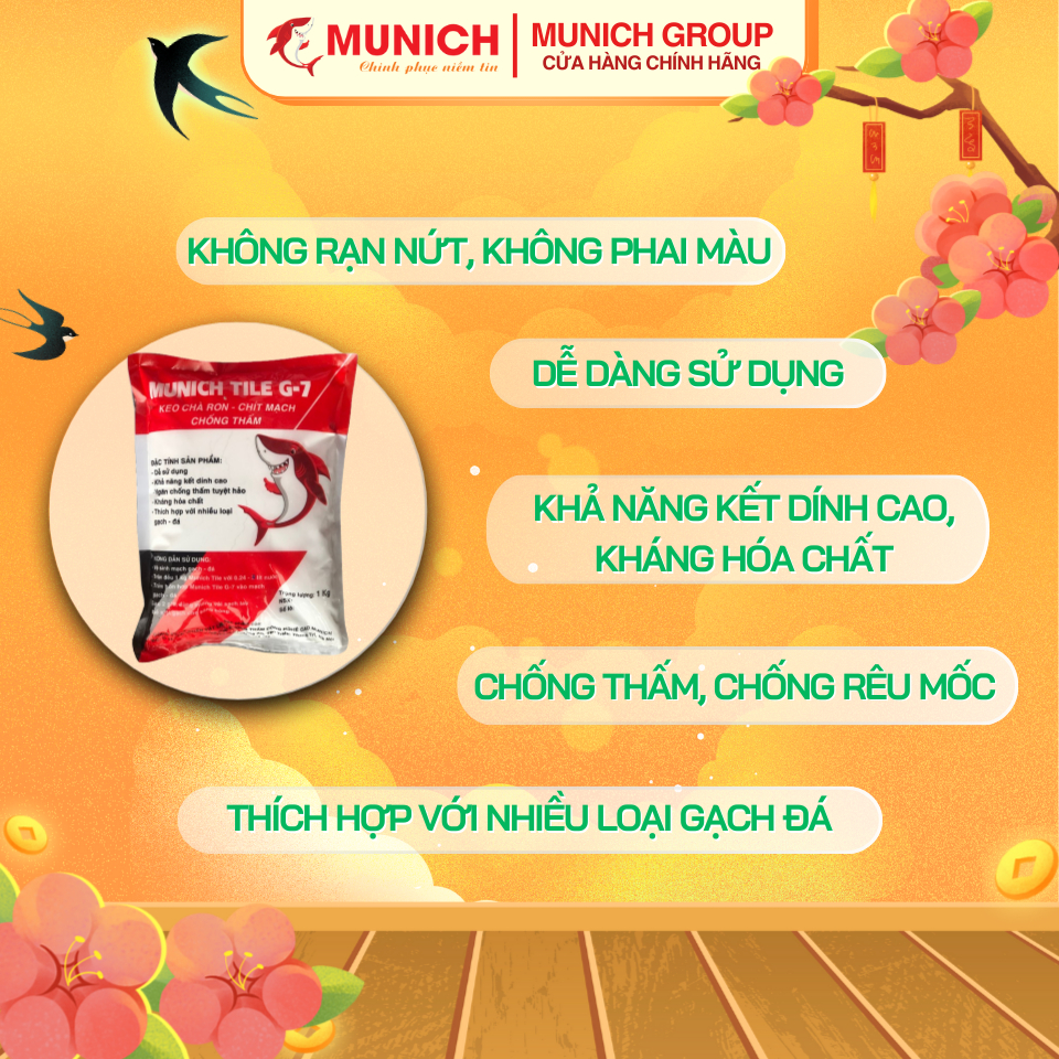 Keo Chà Ron - Chít Mạch - Chống Thấm Munich Tile G-7 , Túi 1kg , đa dạng mầu