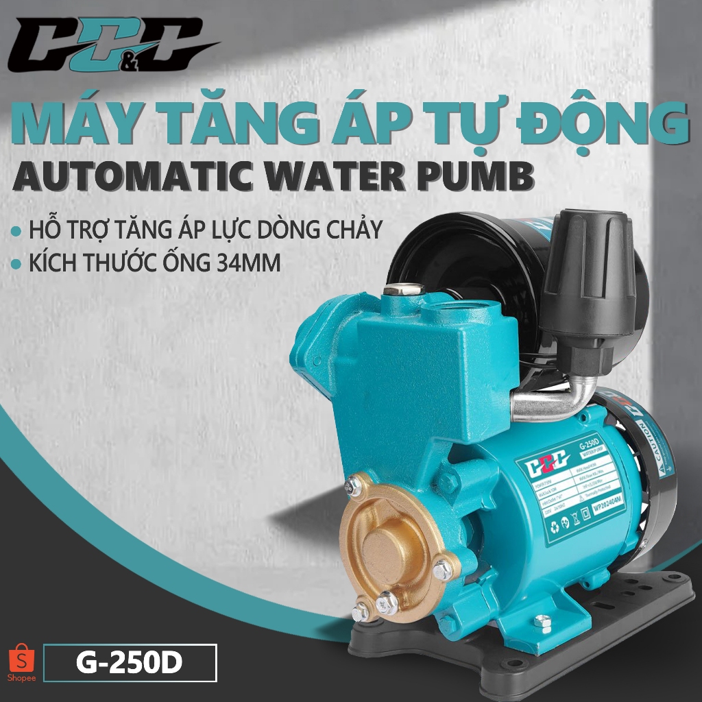 Máy bơm tăng áp, cao áp GGG - G250D 750W, đóng ngắt tự động, thương hiệu Thái Lan, máy chính hãng Bảo Hành 06 tháng