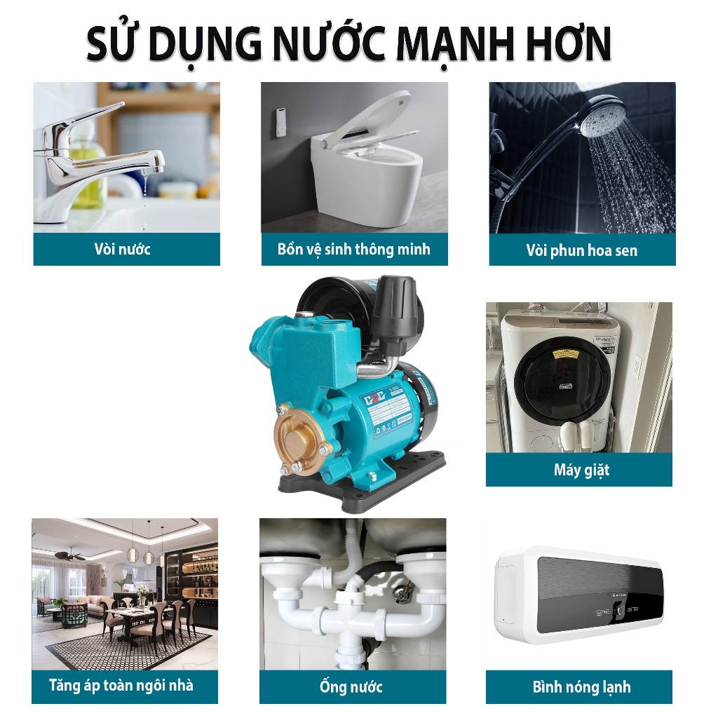 Máy bơm tăng áp, cao áp GGG - G250D 750W, đóng ngắt tự động, thương hiệu Thái Lan, máy chính hãng Bảo Hành 06 tháng
