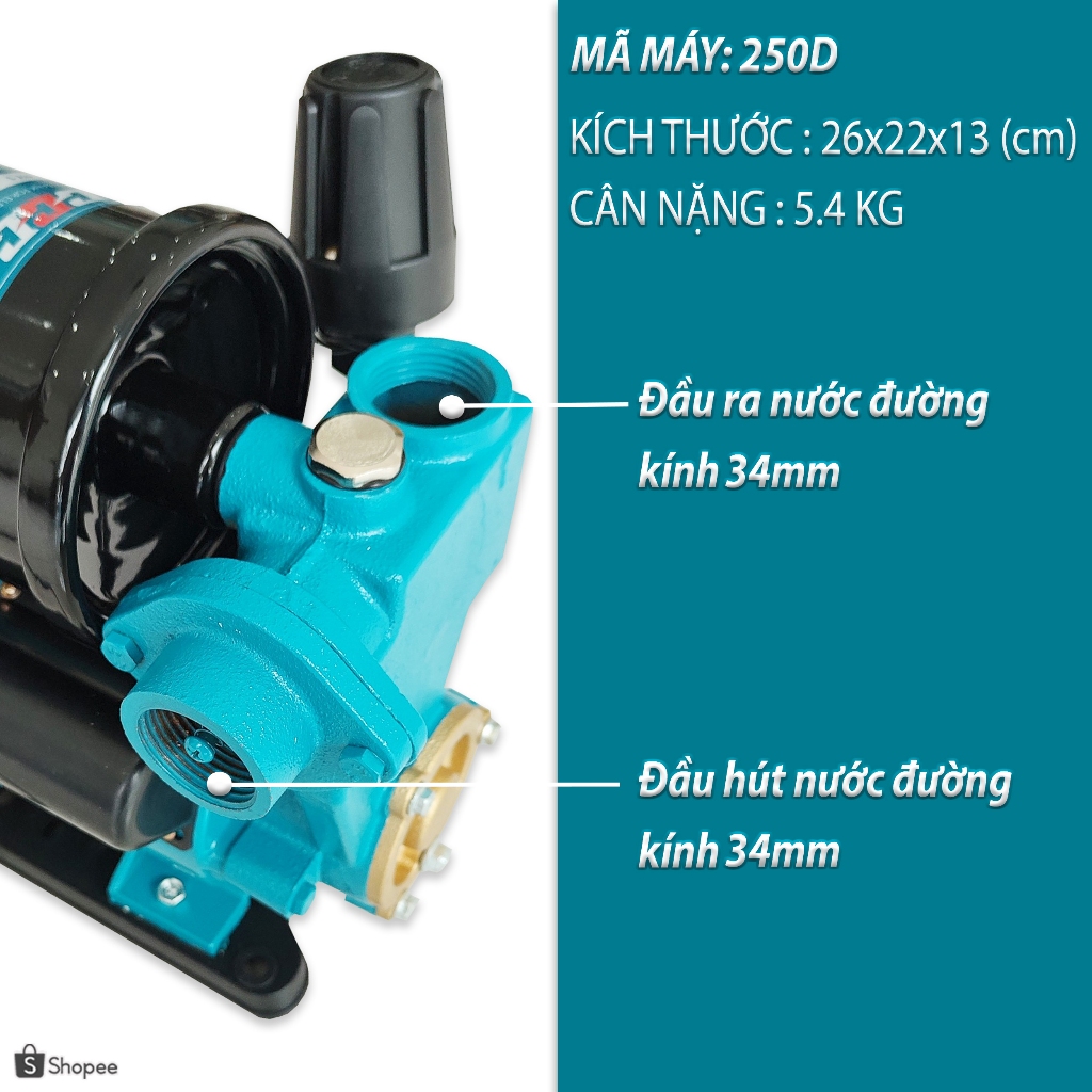 Máy bơm tăng áp, cao áp GGG - G250D 750W, đóng ngắt tự động, thương hiệu Thái Lan, máy chính hãng Bảo Hành 06 tháng