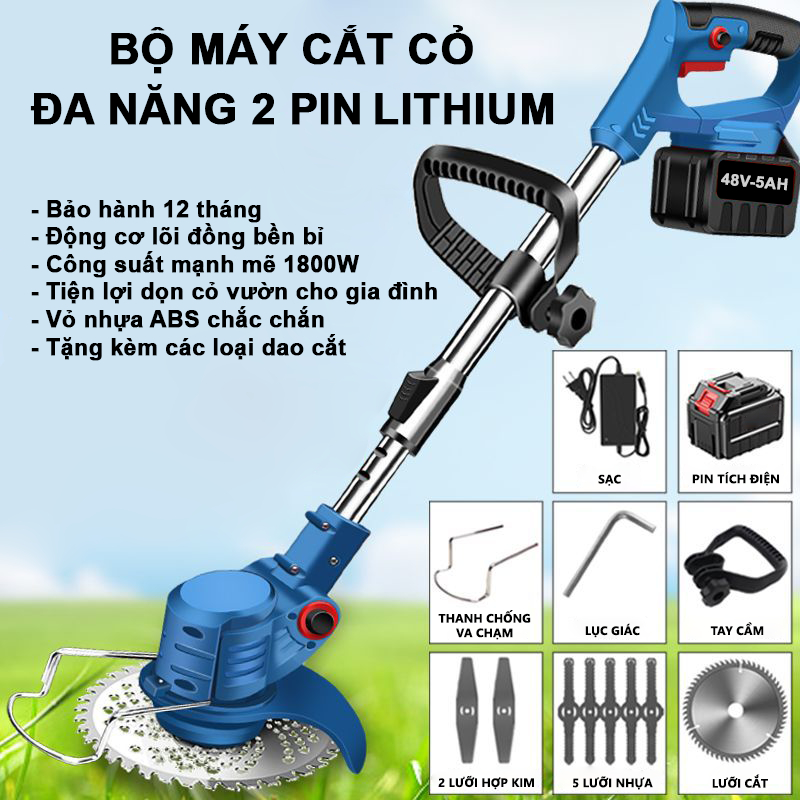 Máy Cắt Cỏ 2P Cầm Tay Công Suất 1800W, Máy Cắt Cỏ Mini Sử Dụng Cho Gia Đình, Động Cơ Không Chổi Than Lõi Đồng Mạnh Mẽ