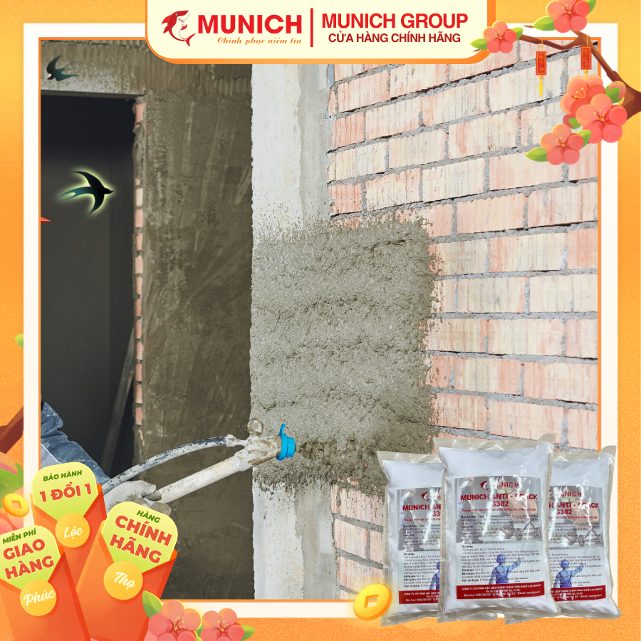 Munich Anti - Crack S302 - Phụ gia trộn vữa tăng bám dính chống nứt chống co ngót - Túi 1kg