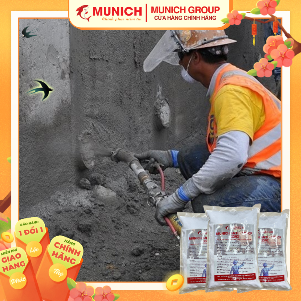 Munich Anti - Crack S302 - Phụ gia trộn vữa tăng bám dính chống nứt chống co ngót - Túi 1kg