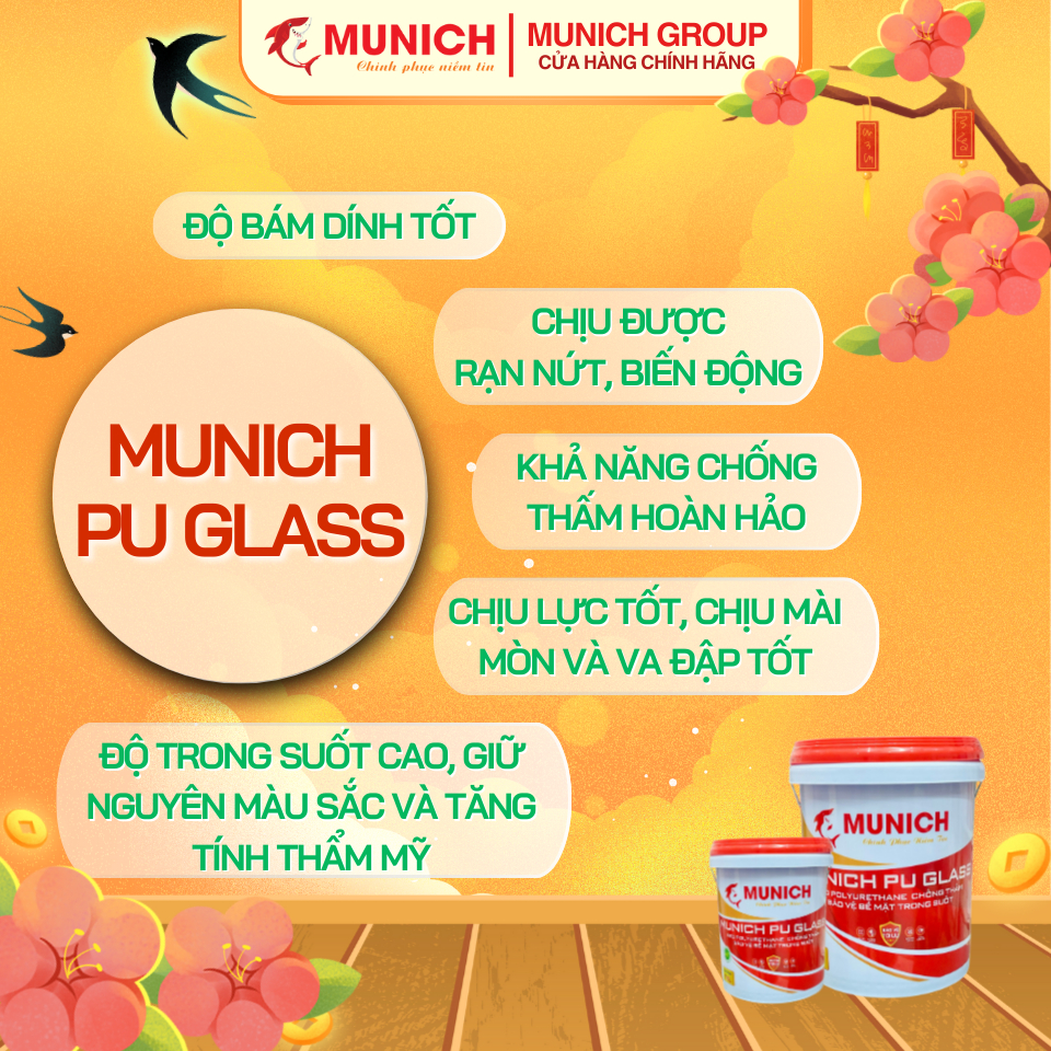MUNICH PU GLASS - Keo Pu Chống Thấm Trong Suốt Đàn Hồi Cao
