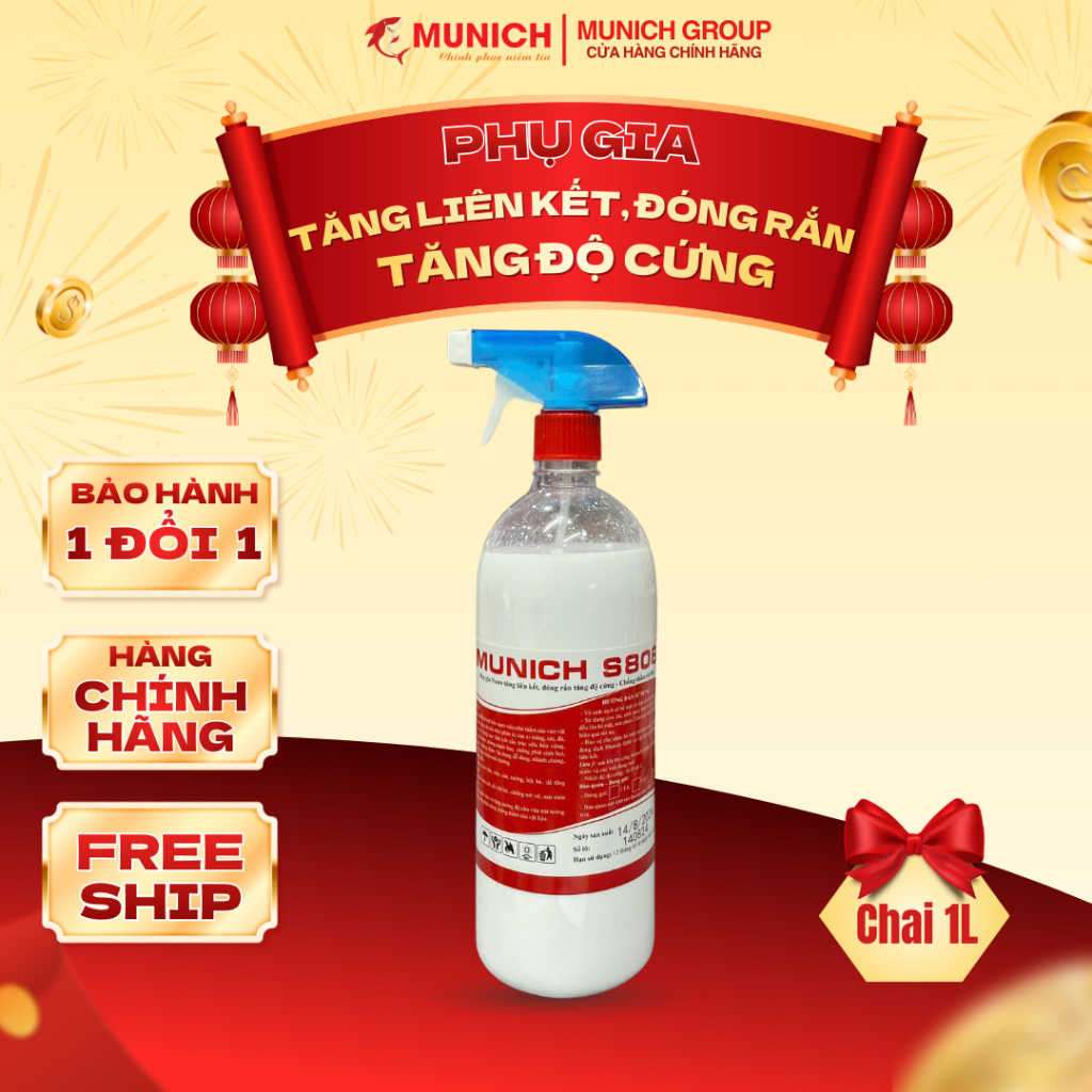 MUNICH S808 - Phụ gia Nano tăng độ cứng, liên kết, đóng rắn, chống Muối hoá, chống Rộp Bong Chóc [Dùng cho TƯỜNG và SÀN]