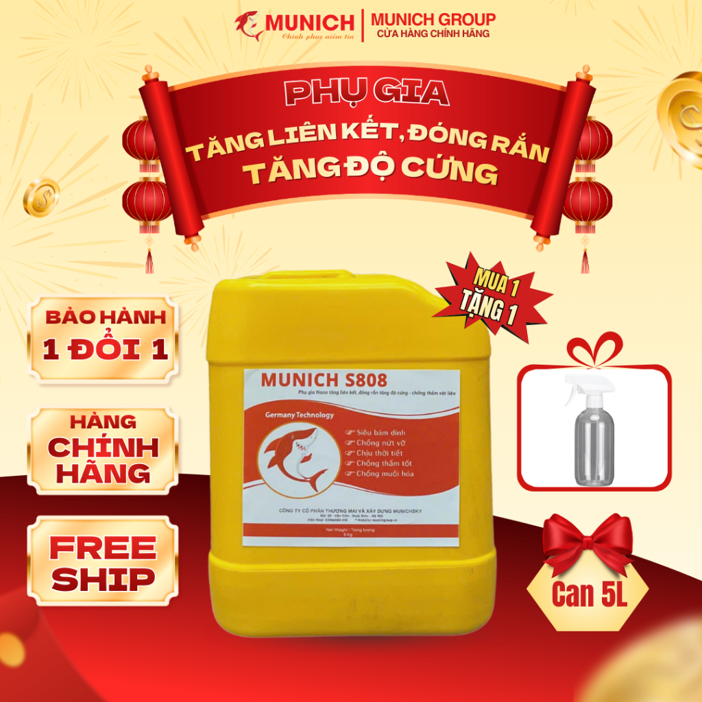 MUNICH S808 - Phụ gia Nano tăng độ cứng, liên kết, đóng rắn, chống Muối hoá, chống Rộp Bong Chóc [Dùng cho TƯỜNG và SÀN]