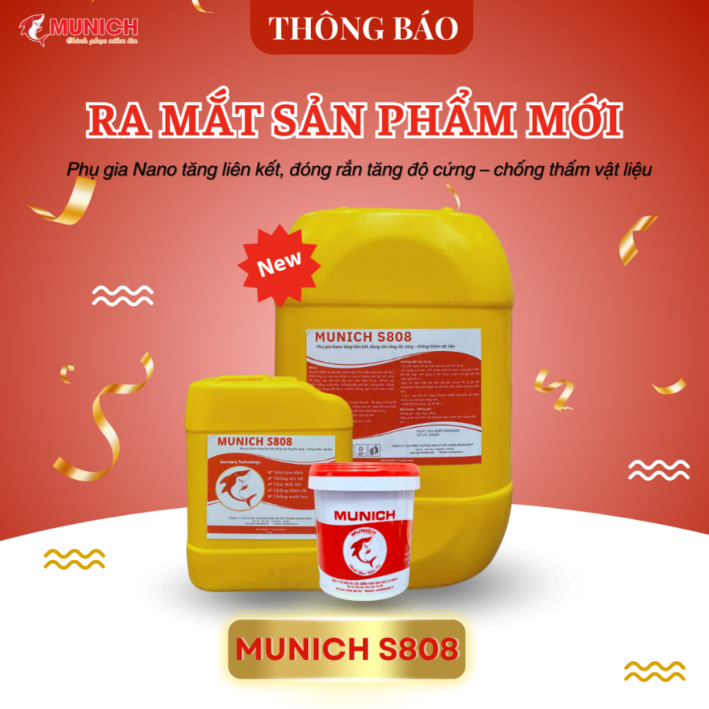 MUNICH S808 - Phụ gia Nano tăng độ cứng, liên kết, đóng rắn, chống Muối hoá, chống Rộp Bong Chóc [Dùng cho TƯỜNG và SÀN]