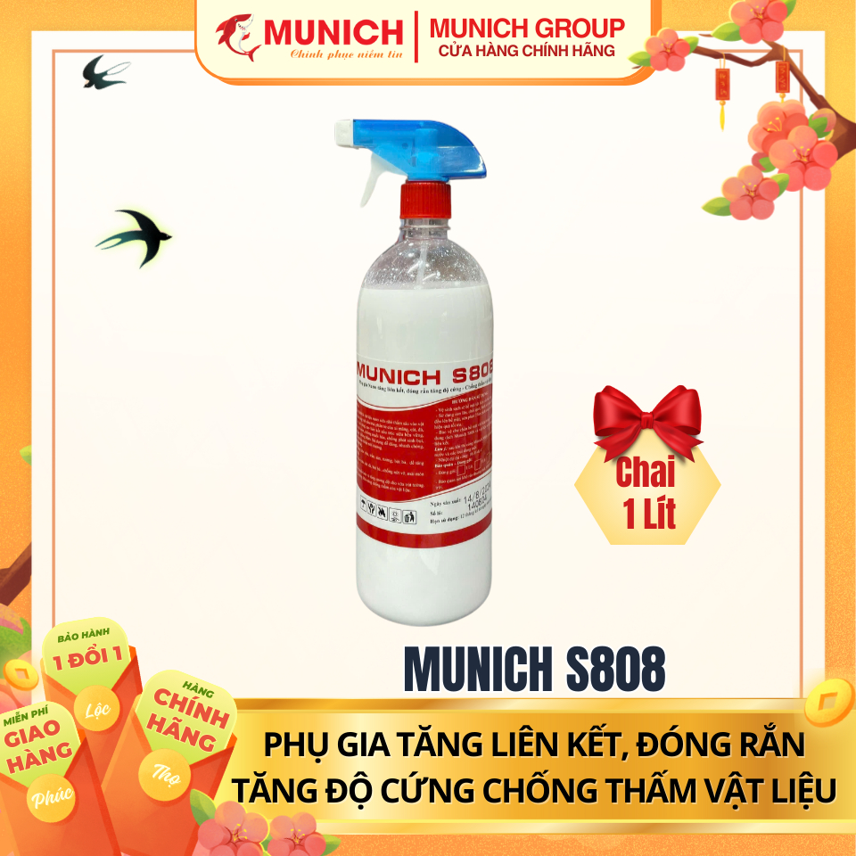 MUNICH S808 - Phụ gia Nano tăng độ cứng, liên kết, đóng rắn, chống Muối hoá, chống Rộp Bong Chóc [Dùng cho TƯỜNG và SÀN]