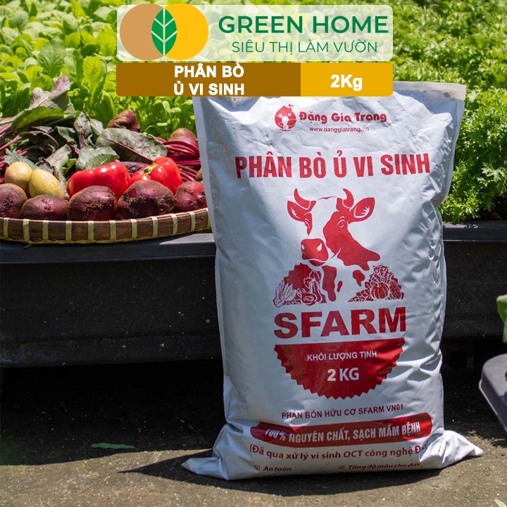 Phân Bò Ủ Vi Sinh GreenHome, Sfarm, Bao 2kg, Bổ Sung Dinh Dưỡng Đa, Trung, Vi Lượng Và Acid Humic