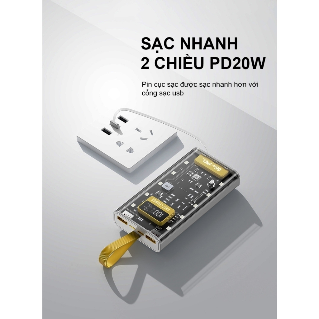Sạc dự phòng 20000 30000MAH sạc nhanh PD120W/20W trong suốt tích hợp 4 dây sạc tích hợp đèn led SP1