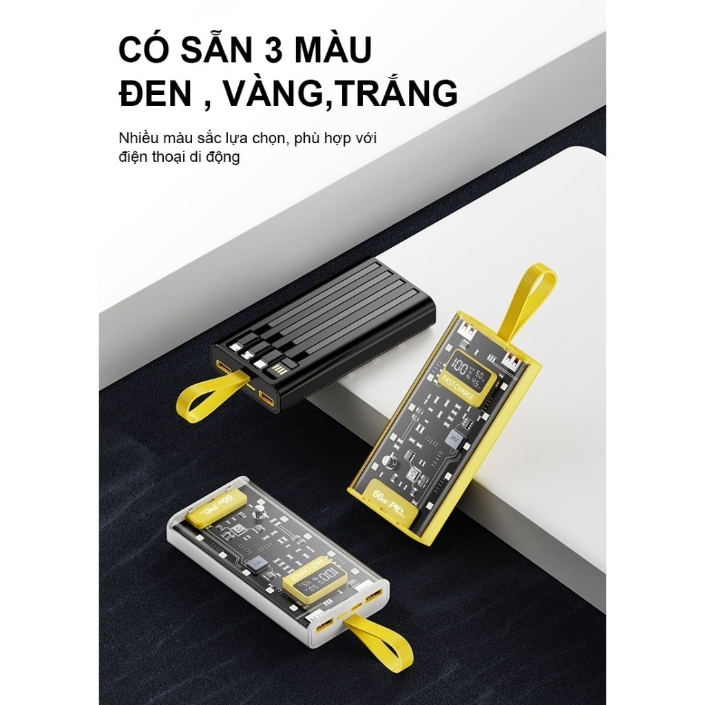 Sạc dự phòng 20000 30000MAH sạc nhanh PD120W/20W trong suốt tích hợp 4 dây sạc tích hợp đèn led SP1