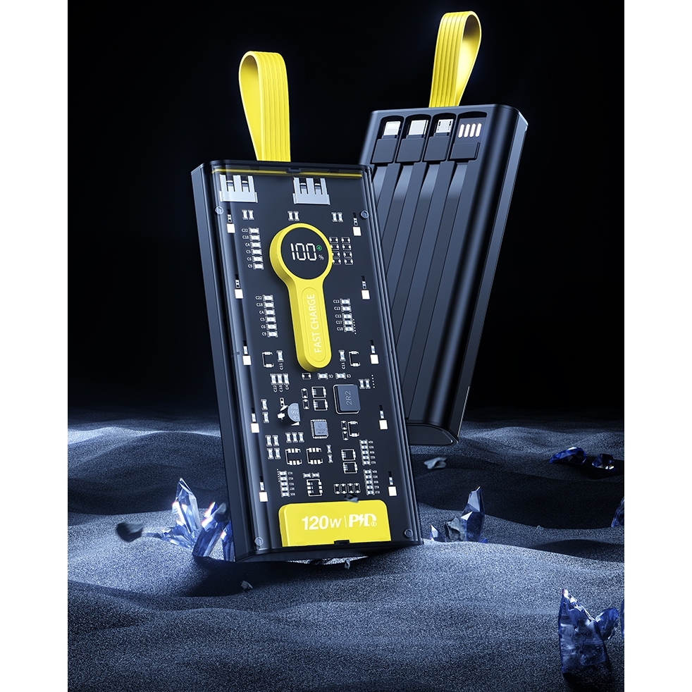 Sạc dự phòng 20000 30000MAH sạc nhanh PD120W/20W trong suốt tích hợp 4 dây sạc tích hợp đèn led SP1