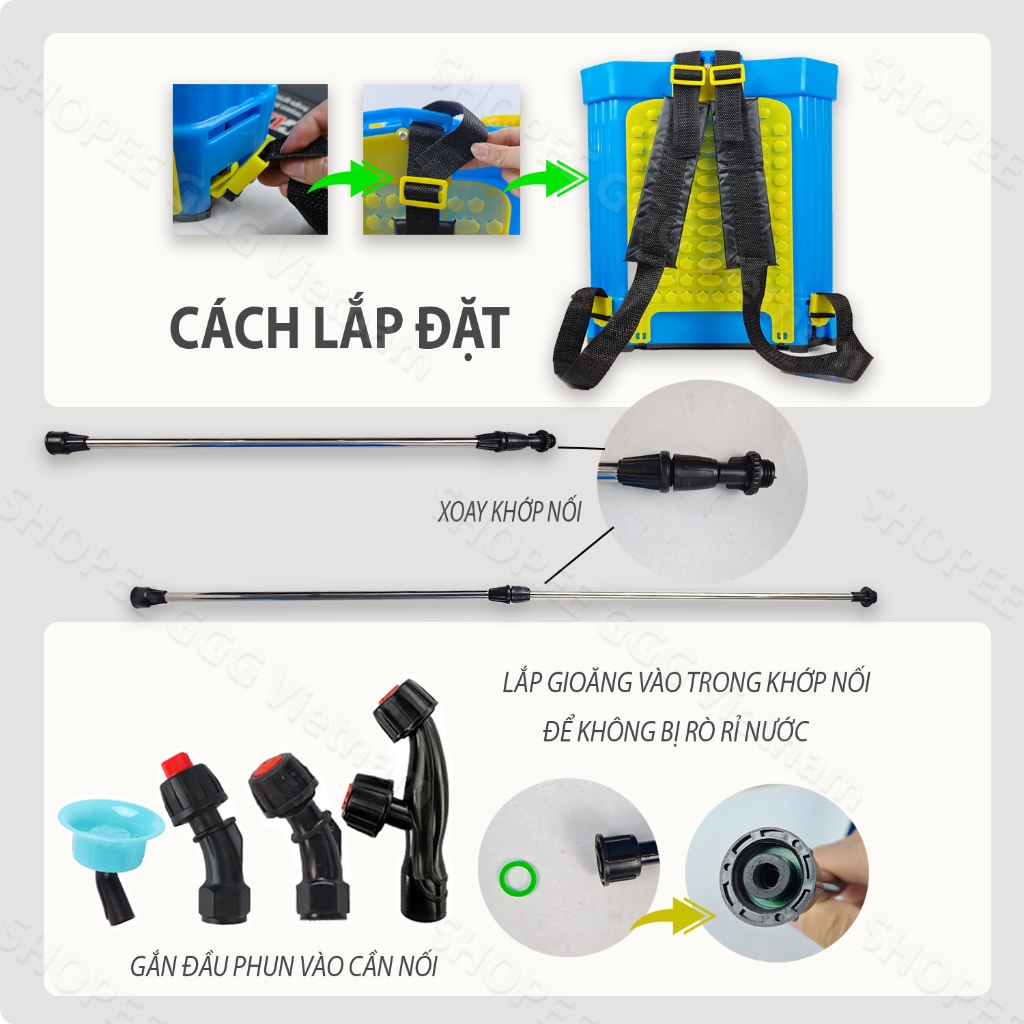 [TẶNG ĐẦY ĐỦ PHỤ KIỆN] BÌNH PHUN, BÌNH XỊT THUỐC SÂU CHÍNH HÃNG GGG. DUNG TÍCH 14L, 16L, 20L, ÁP LỰC SIÊU MẠNH
