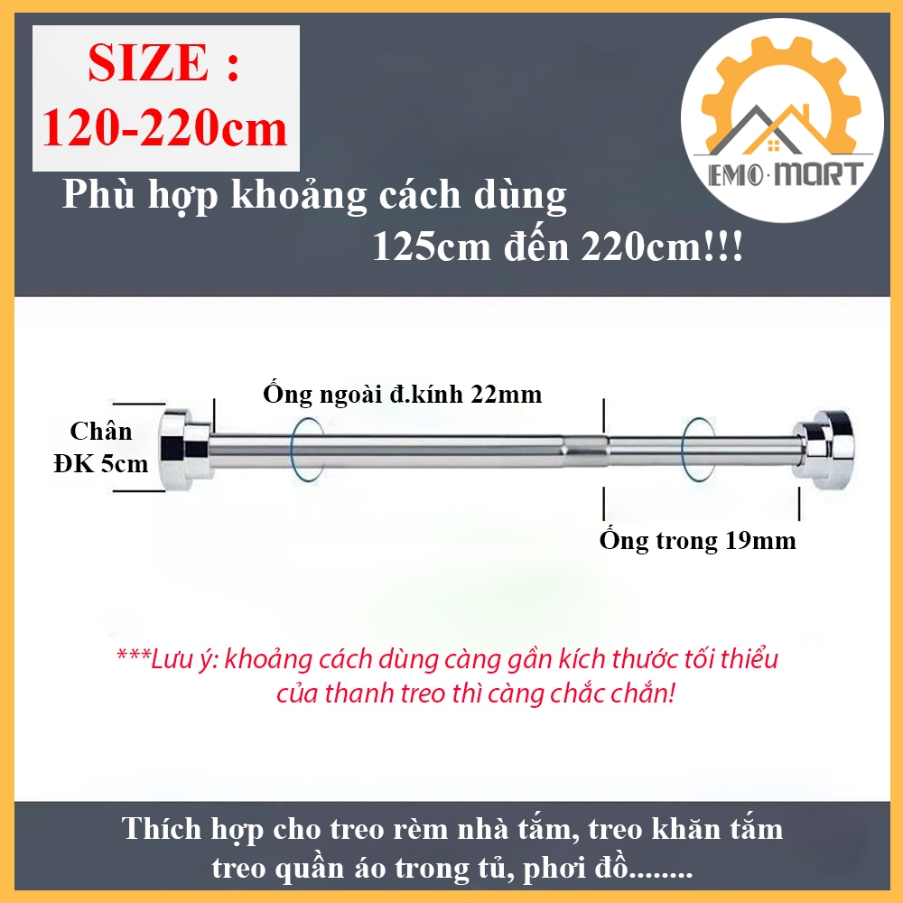 Thanh Treo Đa Năng EMOMART E02, Inox 304 không rỉ toàn thanh, Lắp đặt không cần khoan bắt vít