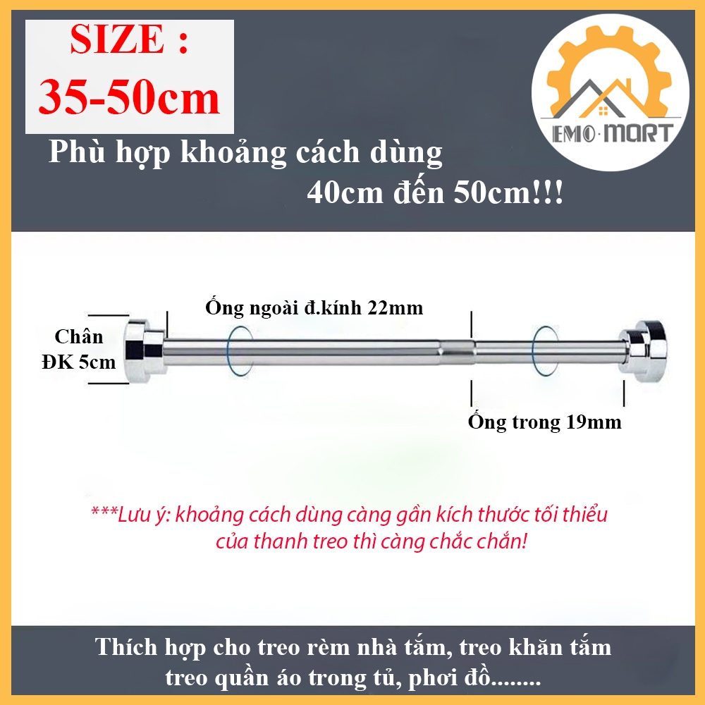 Thanh Treo Đa Năng EMOMART E02, Inox 304 không rỉ toàn thanh, Lắp đặt không cần khoan bắt vít