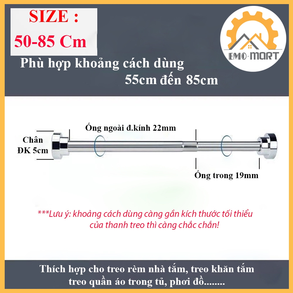 Thanh Treo Đa Năng EMOMART E02, Inox 304 không rỉ toàn thanh, Lắp đặt không cần khoan bắt vít
