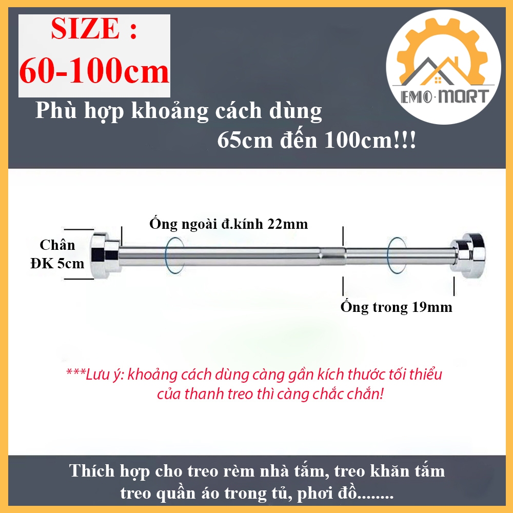 Thanh Treo Đa Năng EMOMART E02, Inox 304 không rỉ toàn thanh, Lắp đặt không cần khoan bắt vít