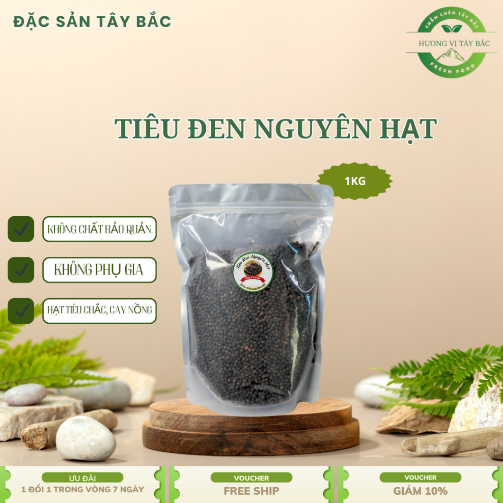 Tiêu đen nguyên hạt - Gói 1KG - Cay Thơm Gia Vị