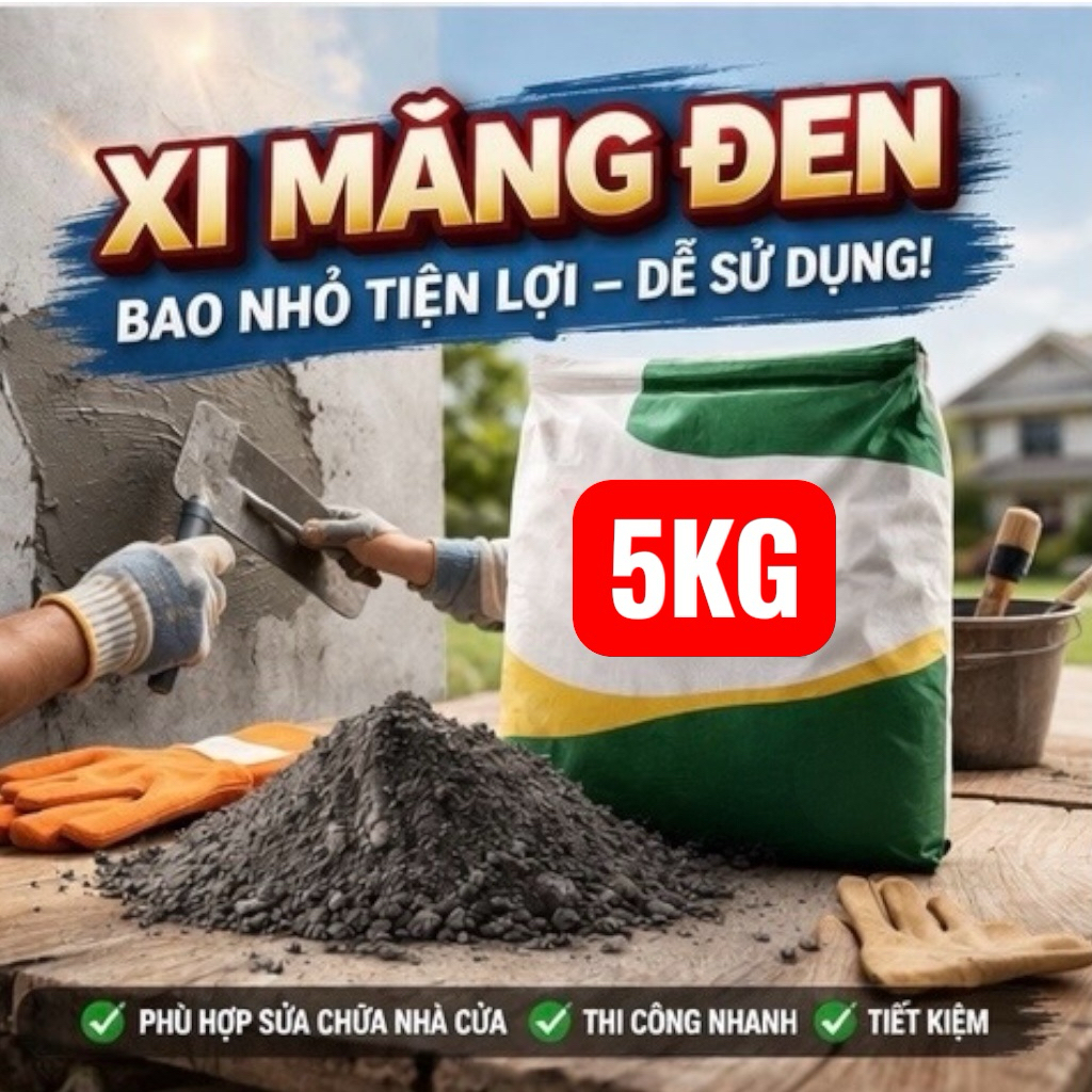 Xi Măng Đen Đóng Túi Nhỏ 1kg 3kg 5kg Trộn Vữa, Xây Sửa Đa Năng